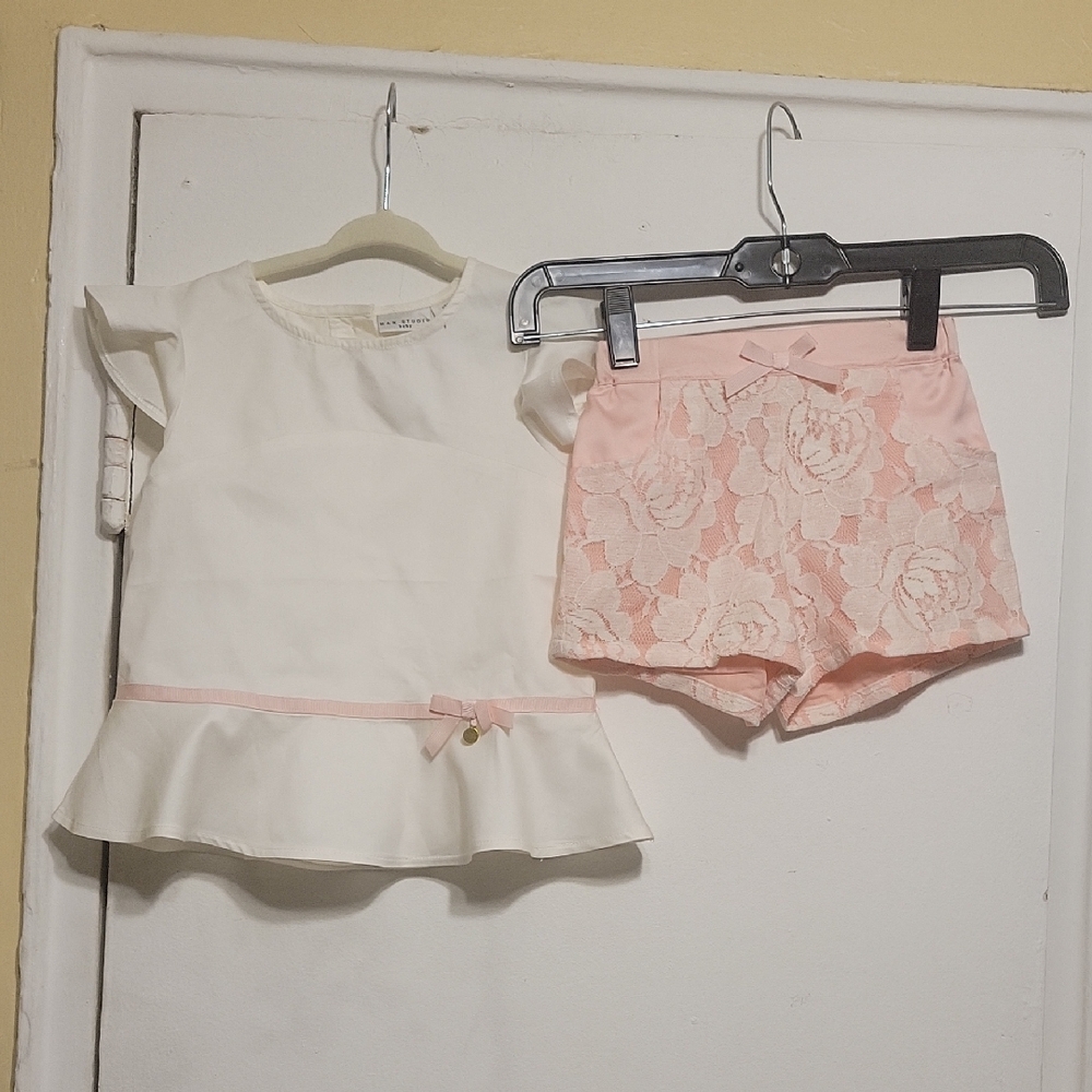 Max Studio Baby Pink Off White Lace Short Set Size 2T